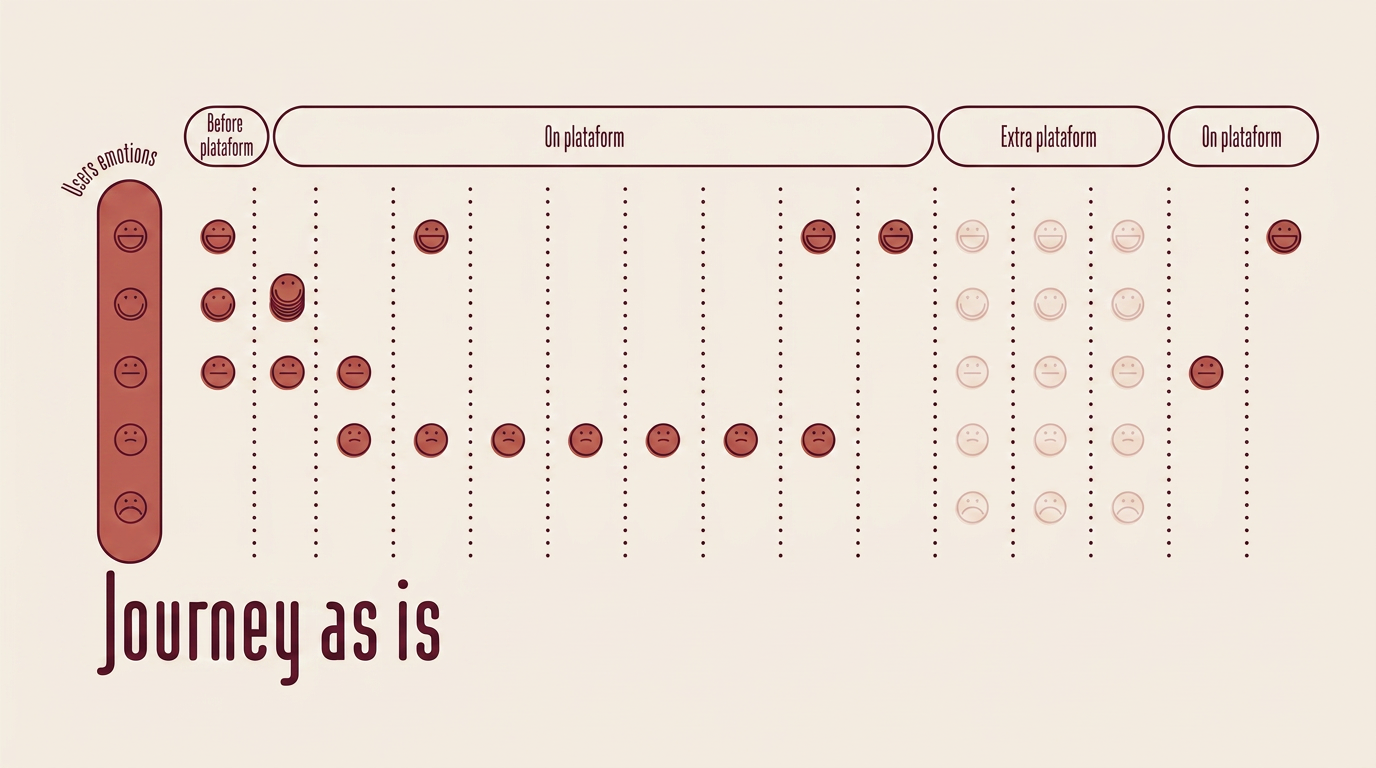 Journey-as-is emotion map across before, on and extra platform stages