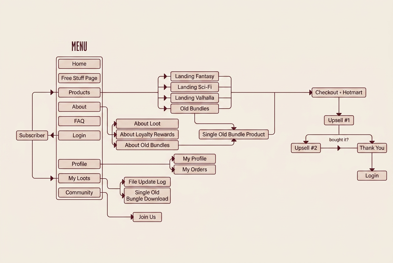 Sitemap of the redesigned Loot Studios platform