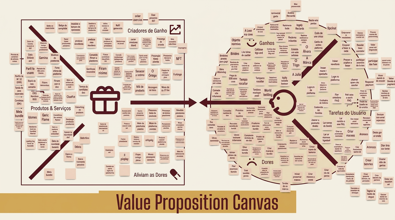 Value proposition canvas mapping subscriber gains, pains and jobs